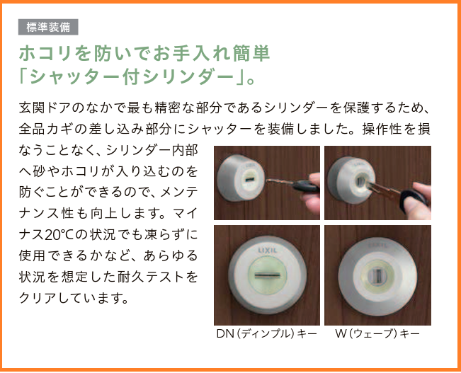 ほこりを防ぐシャッター付きシリンダー