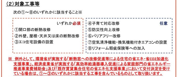 子育てエコホーム支援事業は「必須工事」と「任意工事」に分かれる