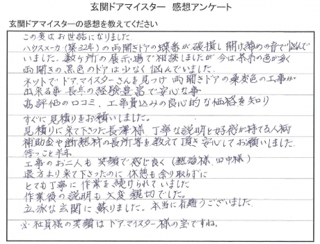 杉並区の玄関両開き戸リフォーム口コミ
