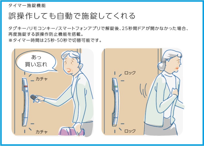 タイマーで誤操作しても自動で施錠してくれる