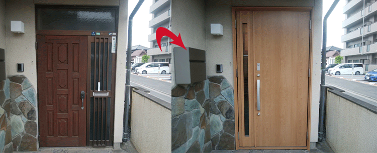 玄関ドアを開ける際の幅が狭く開けにくかった状況を改善した玄関ドア