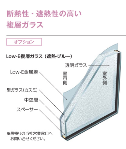 玄関引き戸の遮熱性も高めるLow-E複層ガラス