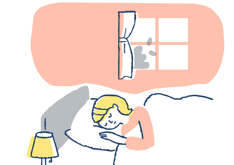 内窓の防音効果で安眠する女性