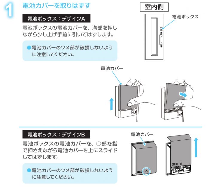 玄関ドア電池ボックスの交換手順1